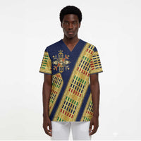 Habesha Kemis Inspired Tilet Pattern Scrub Top Royal Blue - Gold