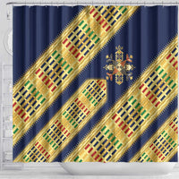 Habesha Kemis Inspired Tilet Pattern Shower Curtain Royal Blue - Gold