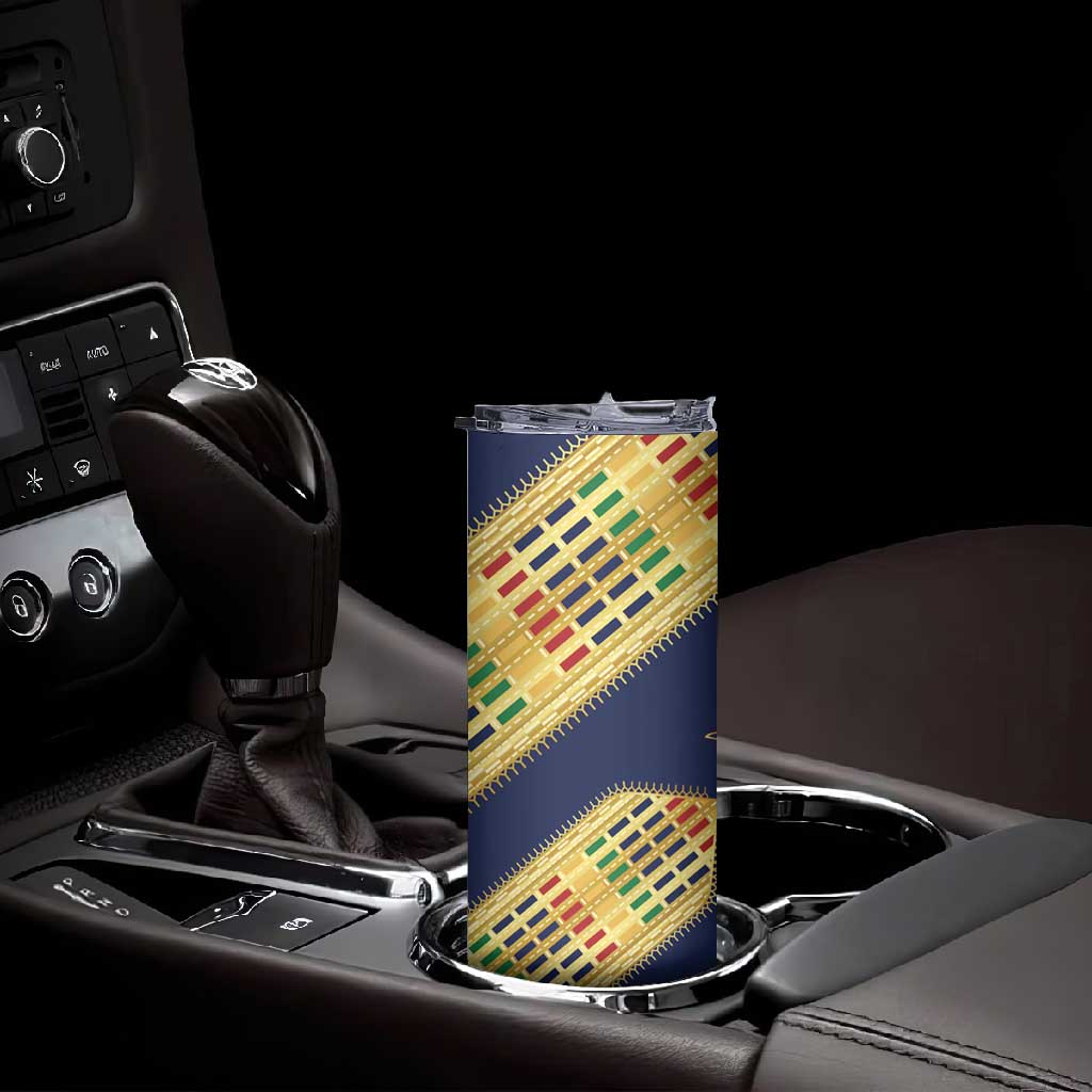 Habesha Kemis Inspired Tilet Pattern Skinny Tumbler Royal Blue - Gold