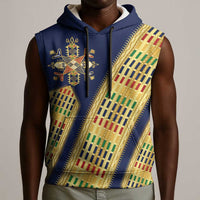 Habesha Kemis Inspired Tilet Pattern Sleeveless Hoodie Royal Blue - Gold