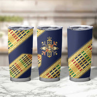 Habesha Kemis Inspired Tilet Pattern Tumbler Cup Royal Blue - Gold