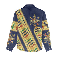 Habesha Kemis Inspired Tilet Pattern Women Casual Shirt Royal Blue - Gold