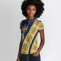 Habesha Kemis Inspired Tilet Pattern Women Polo Shirt Royal Blue - Gold