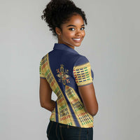 Habesha Kemis Inspired Tilet Pattern Women Polo Shirt Royal Blue - Gold