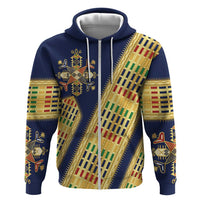 Habesha Kemis Inspired Tilet Pattern Zip Hoodie Royal Blue - Gold