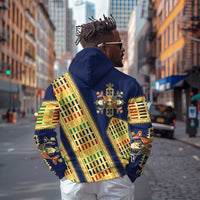 Habesha Kemis Inspired Tilet Pattern Zip Hoodie Royal Blue - Gold