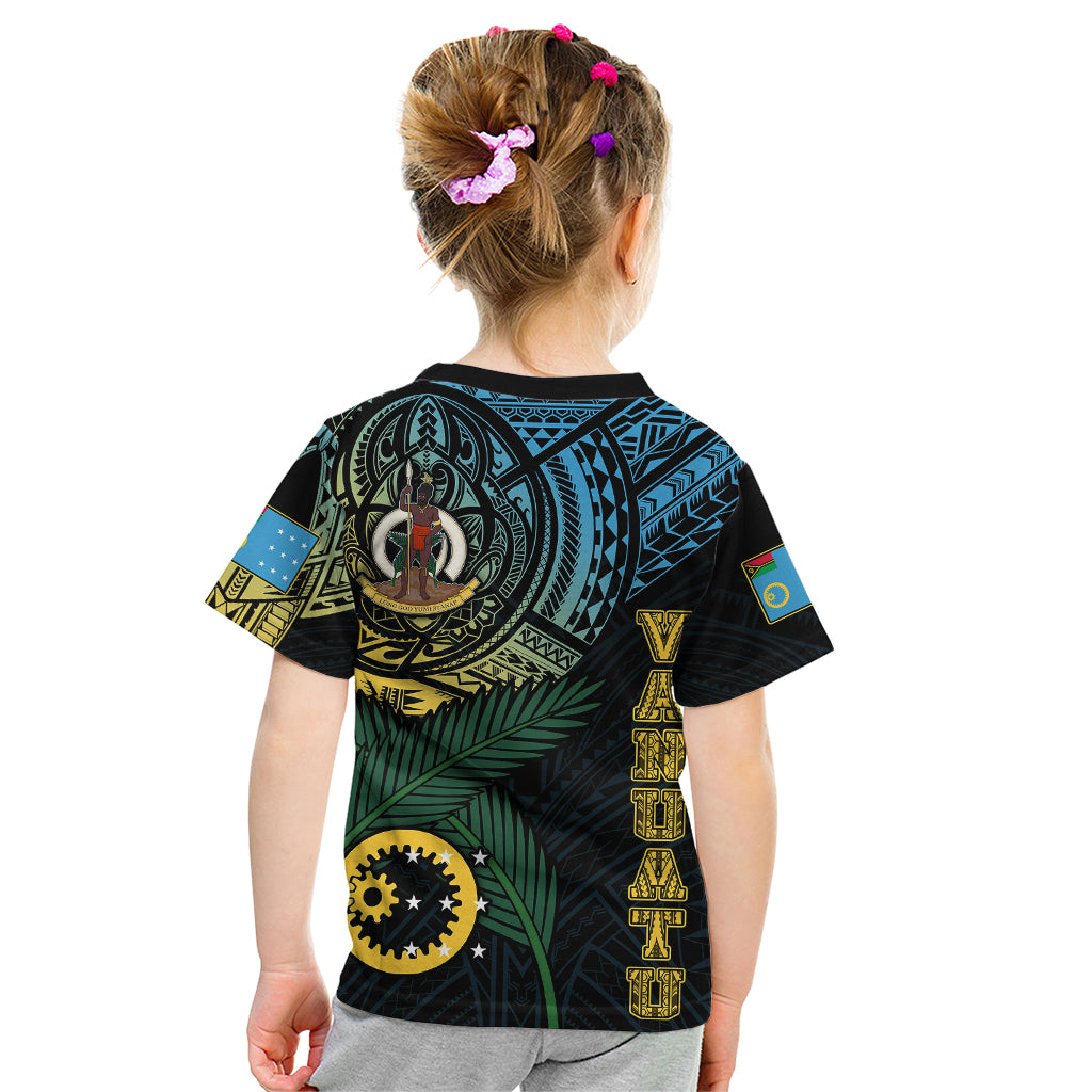 Personalised Vanuatu Kid T Shirt Turtle Chest Tattoo Flag Color - Sanma - Wonder Print Shop