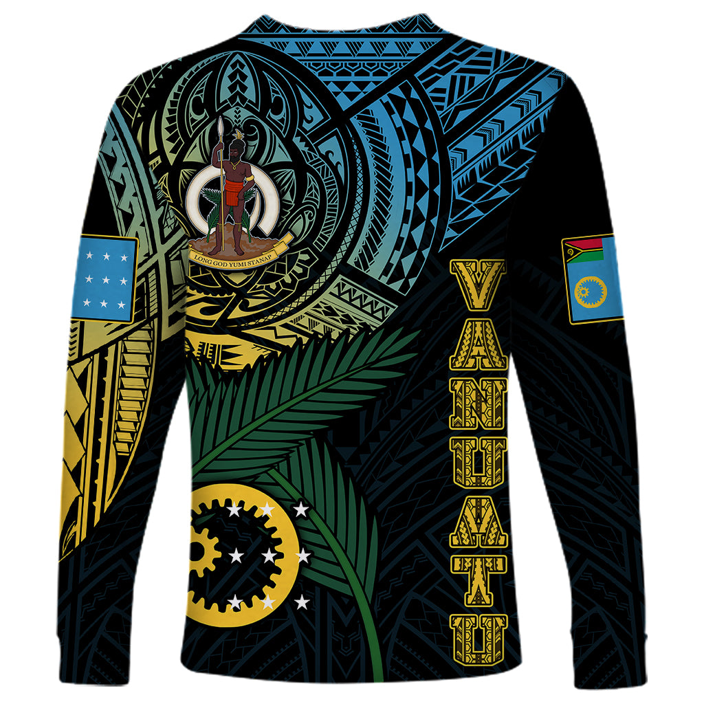 Personalised Vanuatu Long Sleeve Shirt Turtle Chest Tattoo Flag Color - Sanma - Wonder Print Shop