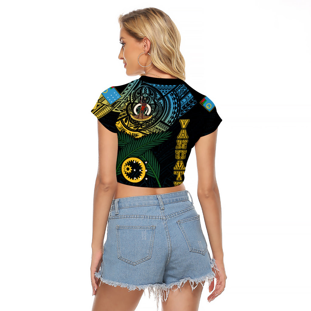 Personalised Vanuatu Raglan Cropped T Shirt Turtle Chest Tattoo Flag Color - Sanma - Wonder Print Shop
