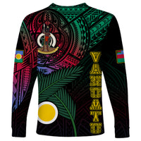 Personalised Vanuatu Long Sleeve Shirt Turtle Chest Tattoo Flag Color - Shefa - Wonder Print Shop