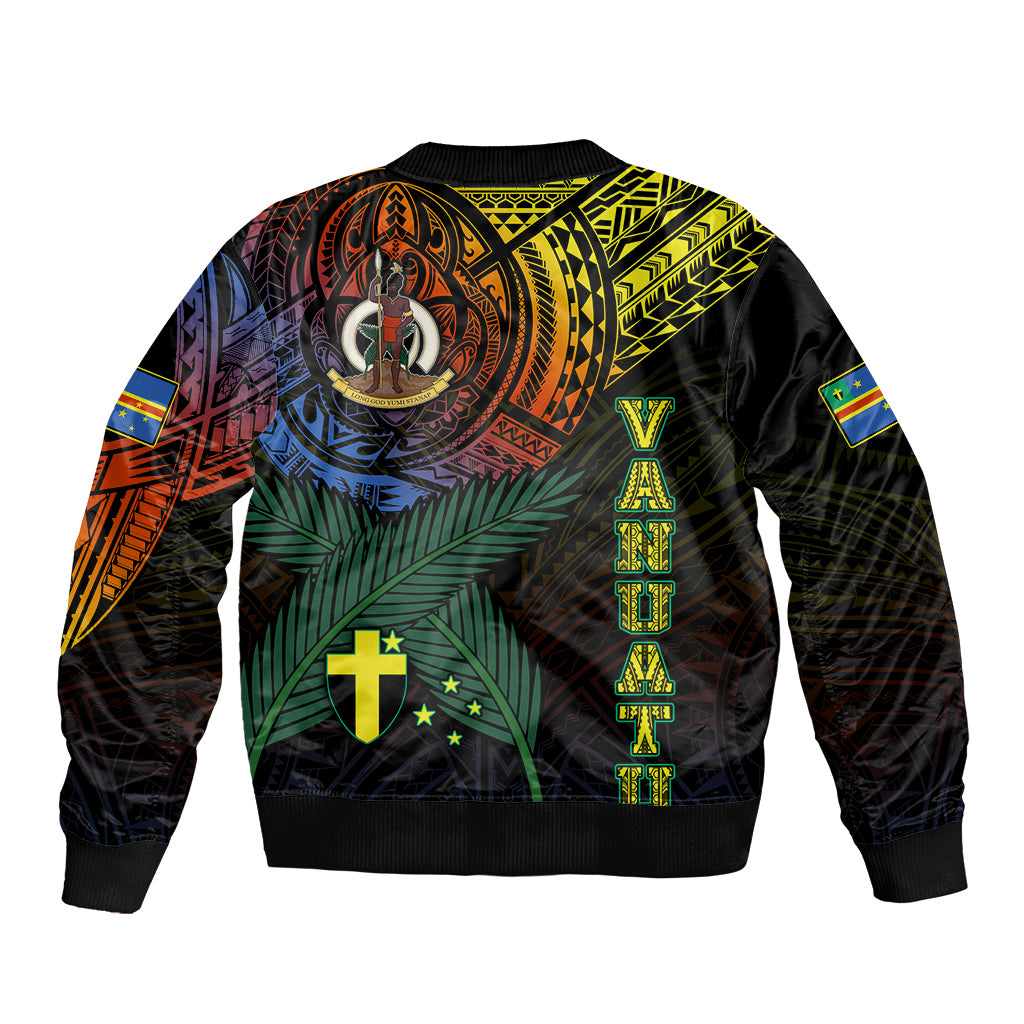 Personalised Vanuatu Sleeve Zip Bomber Jacket Turtle Chest Tattoo Flag Color - Tafea - Wonder Print Shop