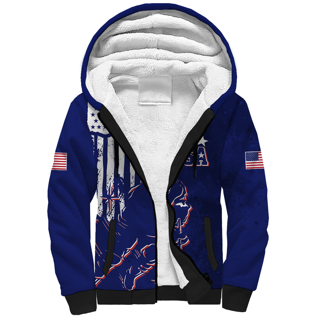 Personalised USA Ice Hockey Sherpa Hoodie Flag Grunge Style - Wonder Print Shop