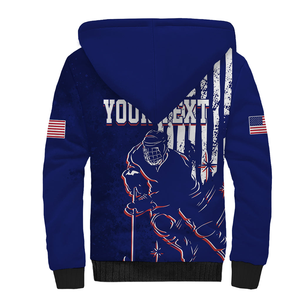 Personalised USA Ice Hockey Sherpa Hoodie Flag Grunge Style - Wonder Print Shop