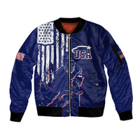Personalised USA Ice Hockey Sleeve Zip Bomber Jacket Flag Grunge Style - Wonder Print Shop