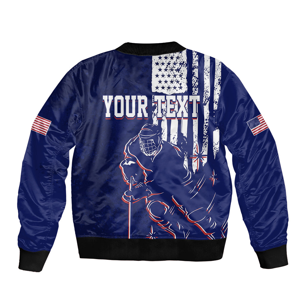 Personalised USA Ice Hockey Sleeve Zip Bomber Jacket Flag Grunge Style - Wonder Print Shop
