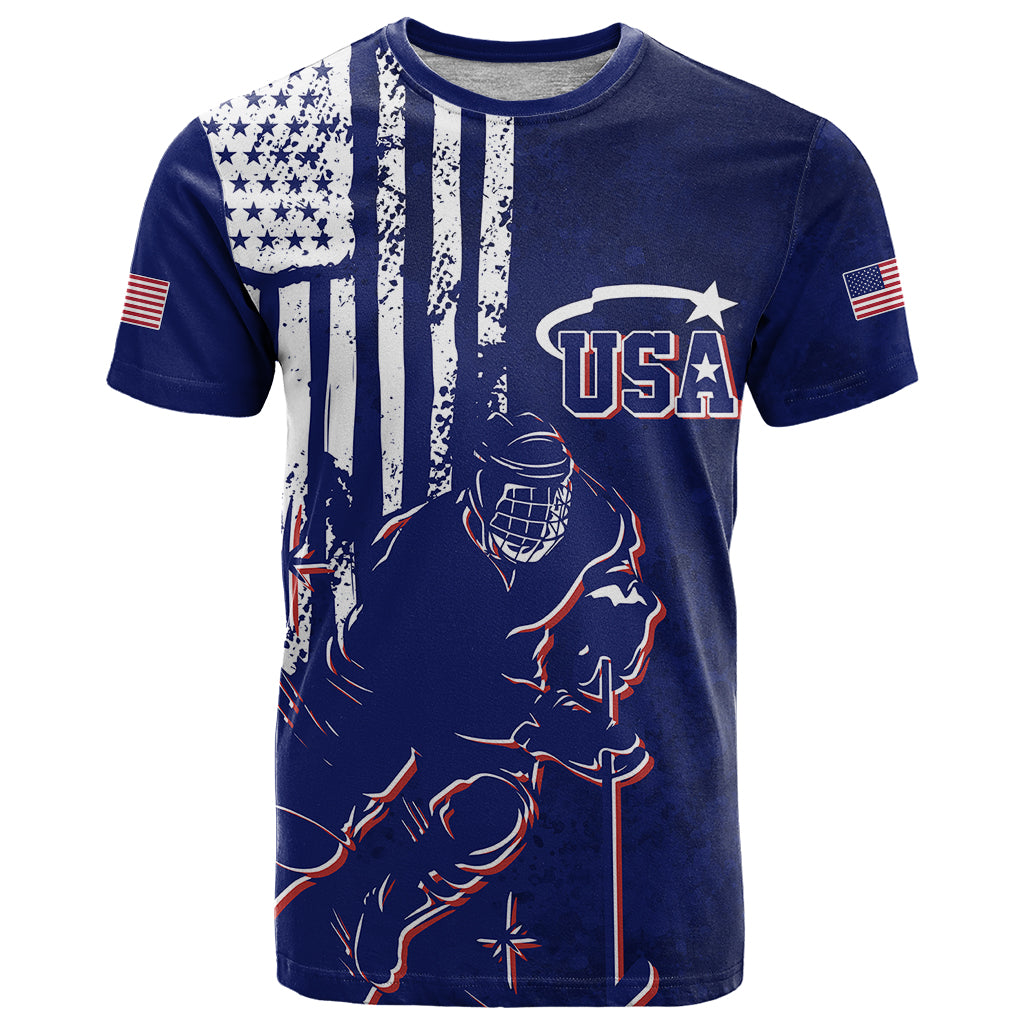 Personalised USA Ice Hockey T Shirt Flag Grunge Style - Wonder Print Shop
