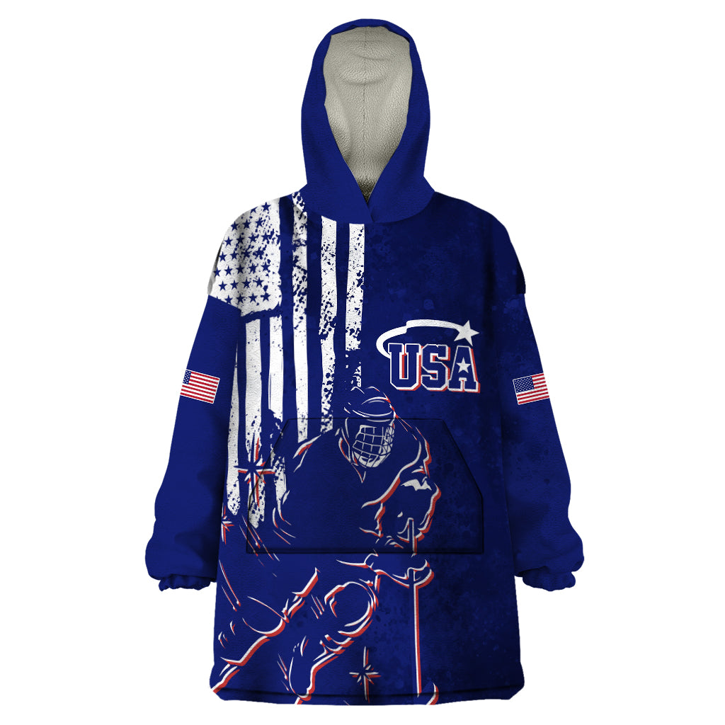 Personalised USA Ice Hockey Wearable Blanket Hoodie Flag Grunge Style - Wonder Print Shop