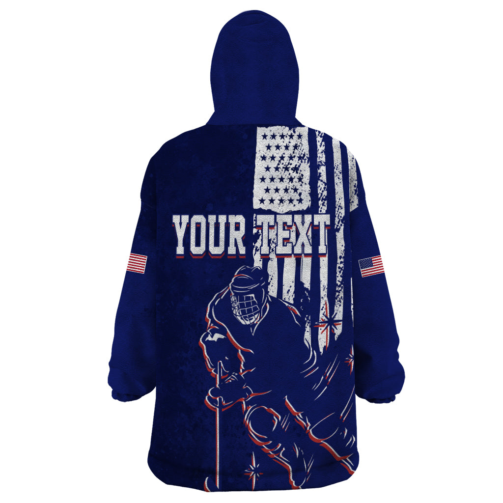 Personalised USA Ice Hockey Wearable Blanket Hoodie Flag Grunge Style - Wonder Print Shop
