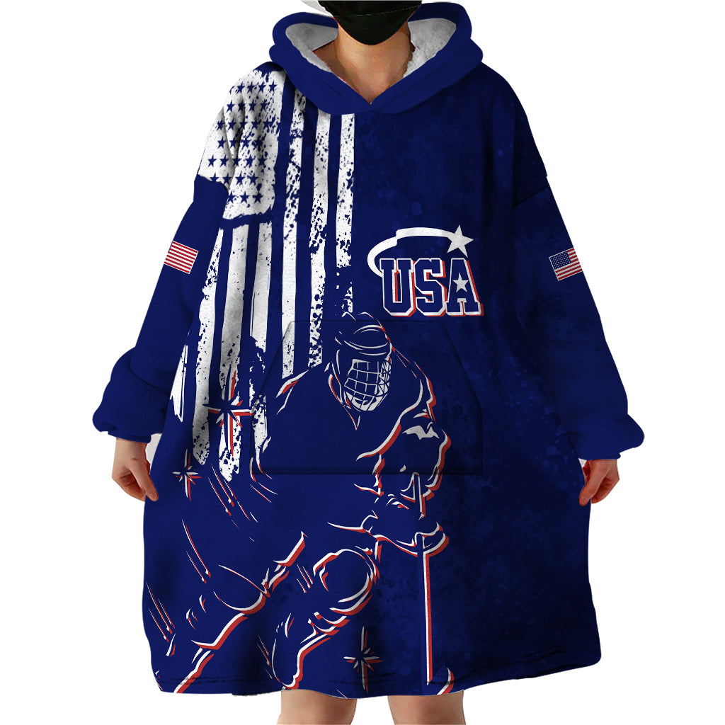 Personalised USA Ice Hockey Wearable Blanket Hoodie Flag Grunge Style - Wonder Print Shop