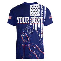 Personalised USA Ice Hockey Women V Neck T Shirt Flag Grunge Style - Wonder Print Shop