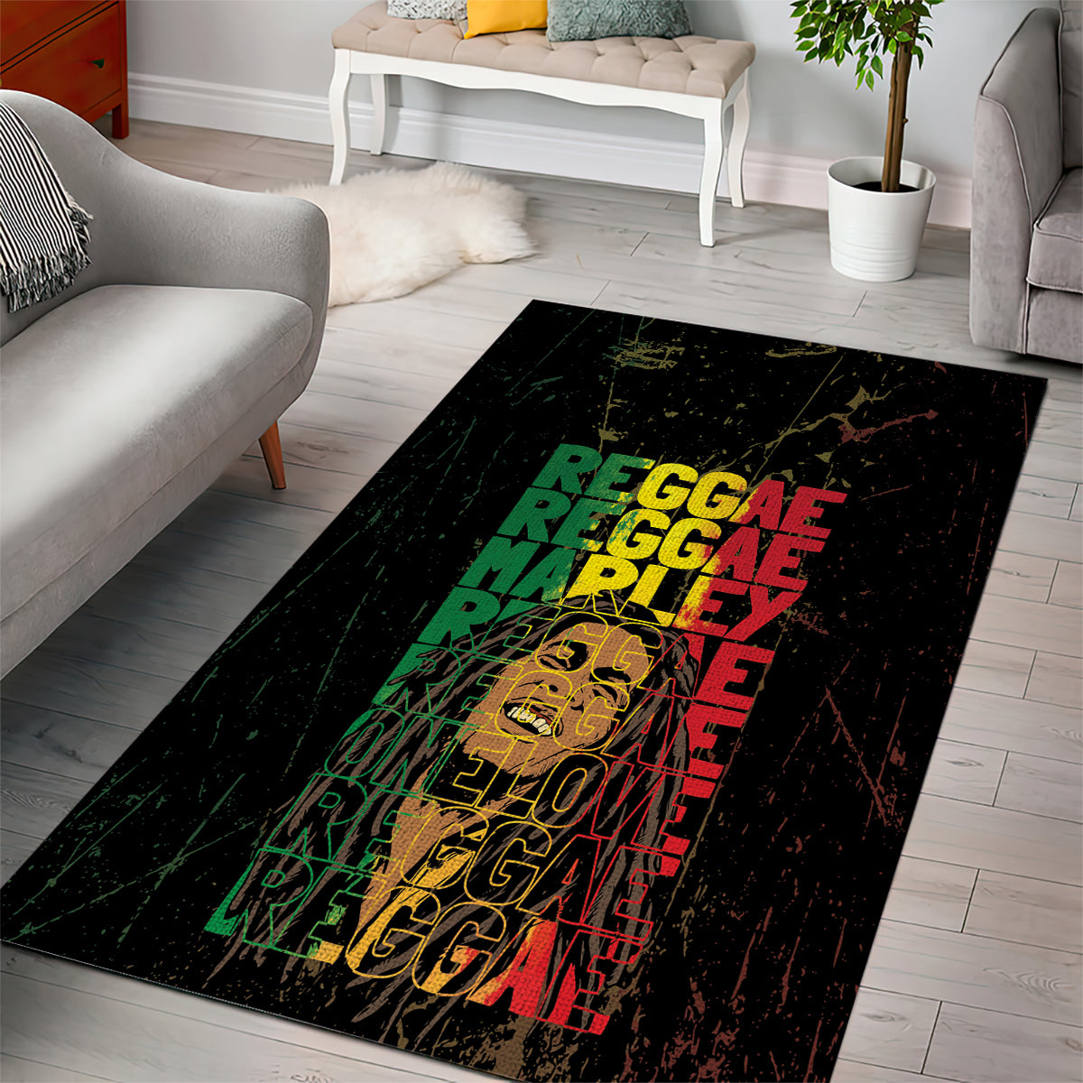 Reggae King Marley Area Rug Typeset Grunge Style LT7 - Wonder Print Shop