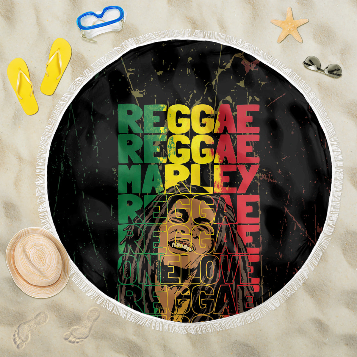 Reggae King Marley Beach Blanket Typeset Grunge Style LT7 - Wonder Print Shop