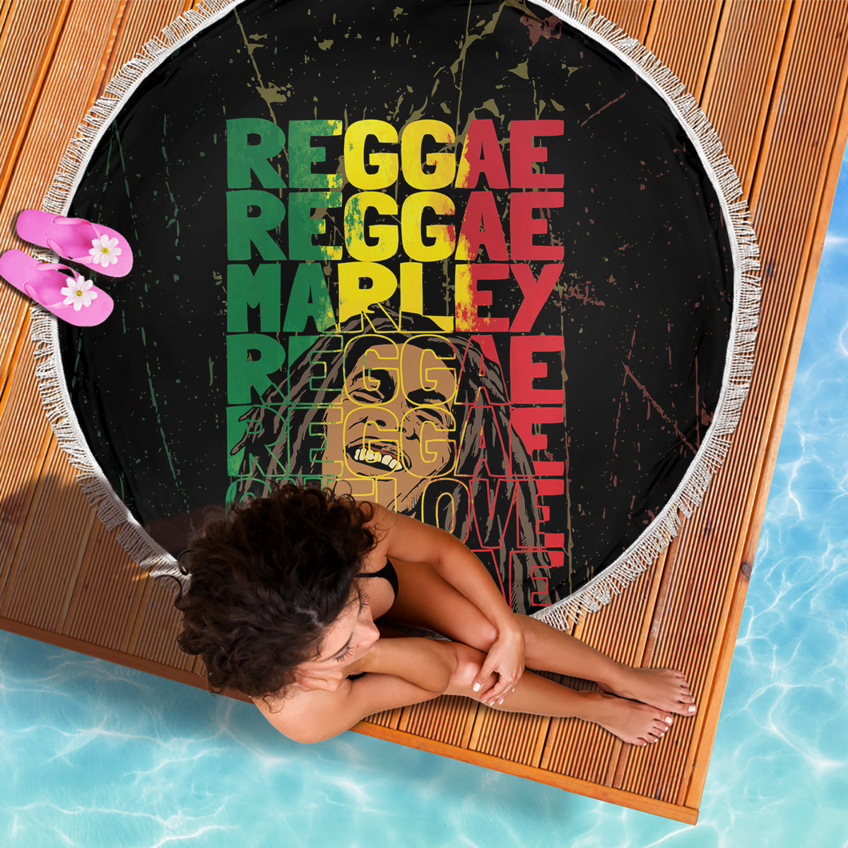 Reggae King Marley Beach Blanket Typeset Grunge Style LT7 - Wonder Print Shop