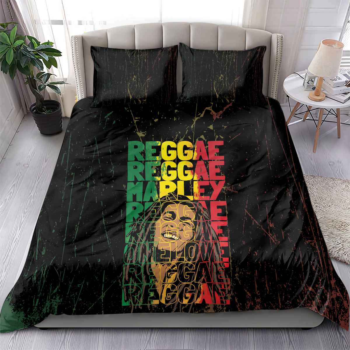 Reggae King Marley Bedding Set Typeset Grunge Style LT7 - Wonder Print Shop