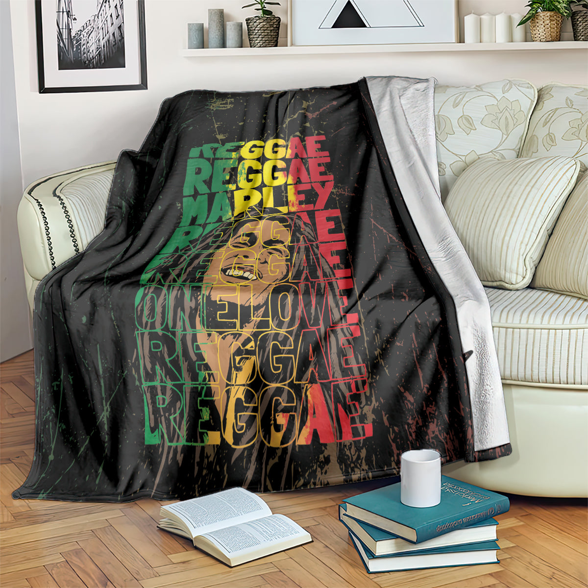 Reggae King Marley Blanket Typeset Grunge Style