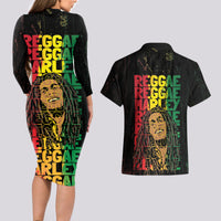 Reggae King Marley Couples Matching Long Sleeve Bodycon Dress and Hawaiian Shirt Typeset Grunge Style LT7 - Wonder Print Shop