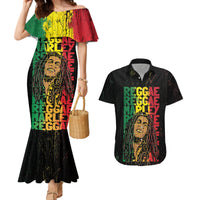 Reggae King Marley Couples Matching Mermaid Dress and Hawaiian Shirt Typeset Grunge Style LT7 - Wonder Print Shop