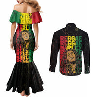 Reggae King Marley Couples Matching Mermaid Dress and Long Sleeve Button Shirt Typeset Grunge Style