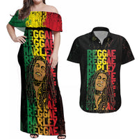 Reggae King Marley Couples Matching Off Shoulder Maxi Dress and Hawaiian Shirt Typeset Grunge Style LT7 - Wonder Print Shop