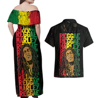 Reggae King Marley Couples Matching Off Shoulder Maxi Dress and Hawaiian Shirt Typeset Grunge Style LT7 - Wonder Print Shop