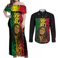 Reggae King Marley Couples Matching Off Shoulder Maxi Dress and Long Sleeve Button Shirt Typeset Grunge Style LT7 - Wonder Print Shop