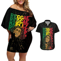 Reggae King Marley Couples Matching Off Shoulder Short Dress and Hawaiian Shirt Typeset Grunge Style LT7 - Wonder Print Shop