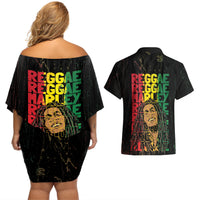 Reggae King Marley Couples Matching Off Shoulder Short Dress and Hawaiian Shirt Typeset Grunge Style LT7 - Wonder Print Shop