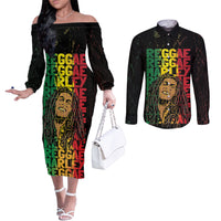 Reggae King Marley Couples Matching Off The Shoulder Long Sleeve Dress and Long Sleeve Button Shirt Typeset Grunge Style