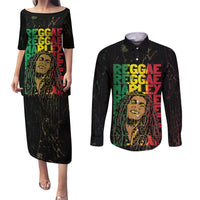Reggae King Marley Couples Matching Puletasi and Long Sleeve Button Shirt Typeset Grunge Style LT7 - Wonder Print Shop
