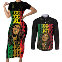 Reggae King Marley Couples Matching Short Sleeve Bodycon Dress and Long Sleeve Button Shirt Typeset Grunge Style LT7 - Wonder Print Shop