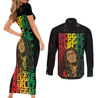 Reggae King Marley Couples Matching Short Sleeve Bodycon Dress and Long Sleeve Button Shirt Typeset Grunge Style LT7 - Wonder Print Shop