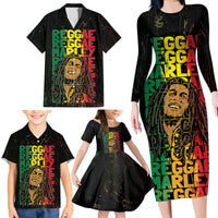 Reggae King Marley Family Matching Long Sleeve Bodycon Dress and Hawaiian Shirt Typeset Grunge Style LT7 - Wonder Print Shop