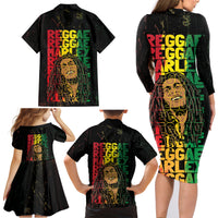 Reggae King Marley Family Matching Long Sleeve Bodycon Dress and Hawaiian Shirt Typeset Grunge Style LT7 - Wonder Print Shop