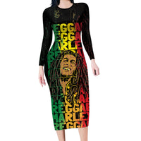 Reggae King Marley Family Matching Long Sleeve Bodycon Dress and Hawaiian Shirt Typeset Grunge Style LT7 - Wonder Print Shop