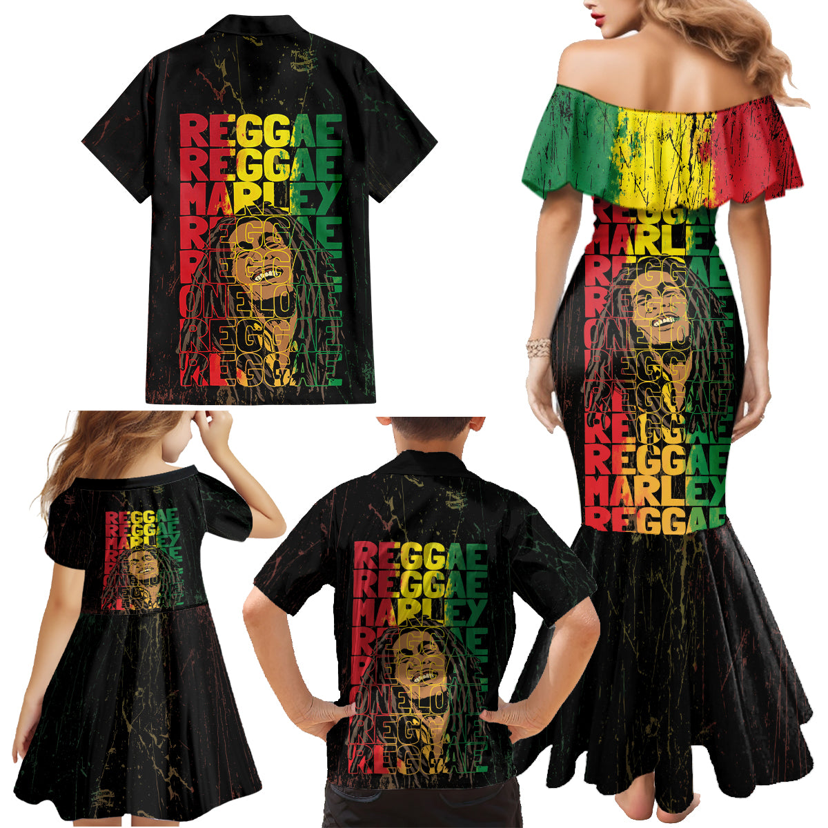 Reggae King Marley Family Matching Mermaid Dress and Hawaiian Shirt Typeset Grunge Style LT7 - Wonder Print Shop