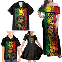 Reggae King Marley Family Matching Off Shoulder Maxi Dress and Hawaiian Shirt Typeset Grunge Style LT7 - Wonder Print Shop