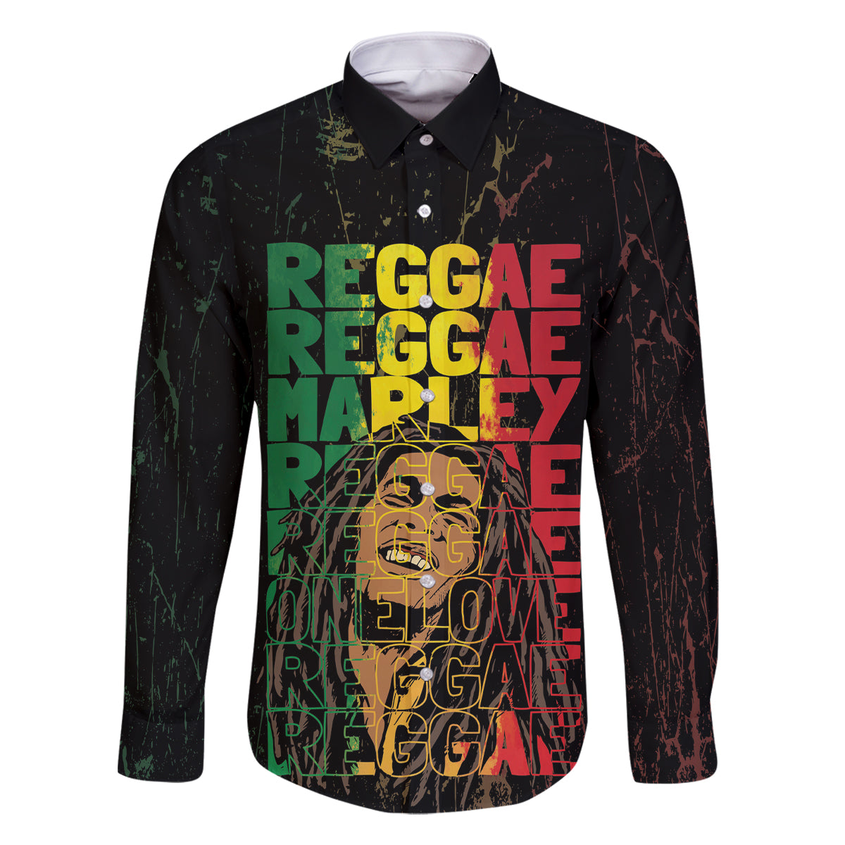 Reggae King Marley Family Matching Off Shoulder Maxi Dress and Hawaiian Shirt Typeset Grunge Style LT7 - Wonder Print Shop