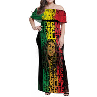 Reggae King Marley Family Matching Off Shoulder Maxi Dress and Hawaiian Shirt Typeset Grunge Style LT7 - Wonder Print Shop