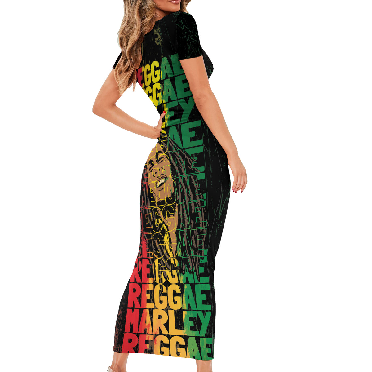 Reggae King Marley Family Matching Short Sleeve Bodycon Dress and Hawaiian Shirt Typeset Grunge Style - Wonder Print Shop