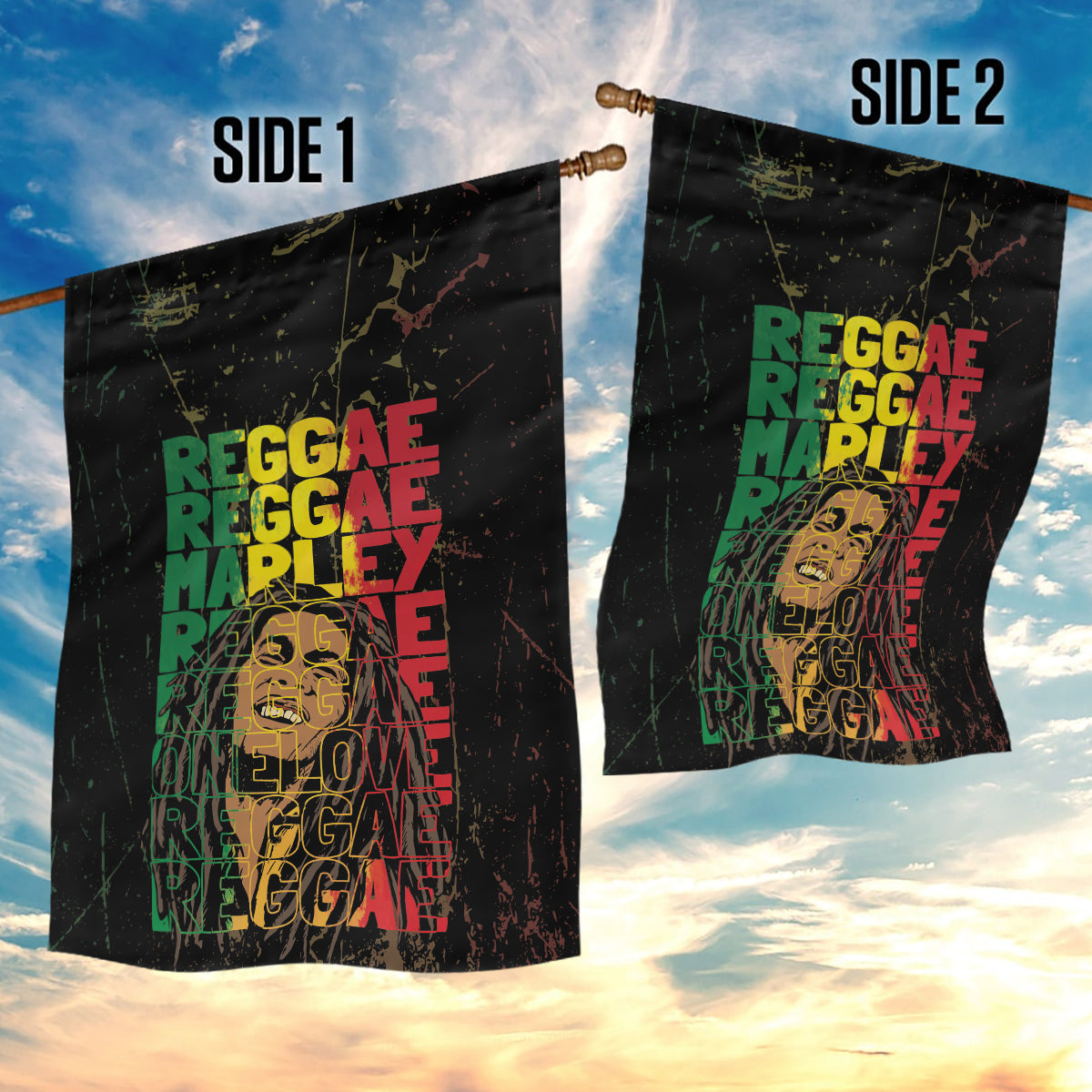 Reggae King Marley Garden Flag Typeset Grunge Style - Wonder Print Shop
